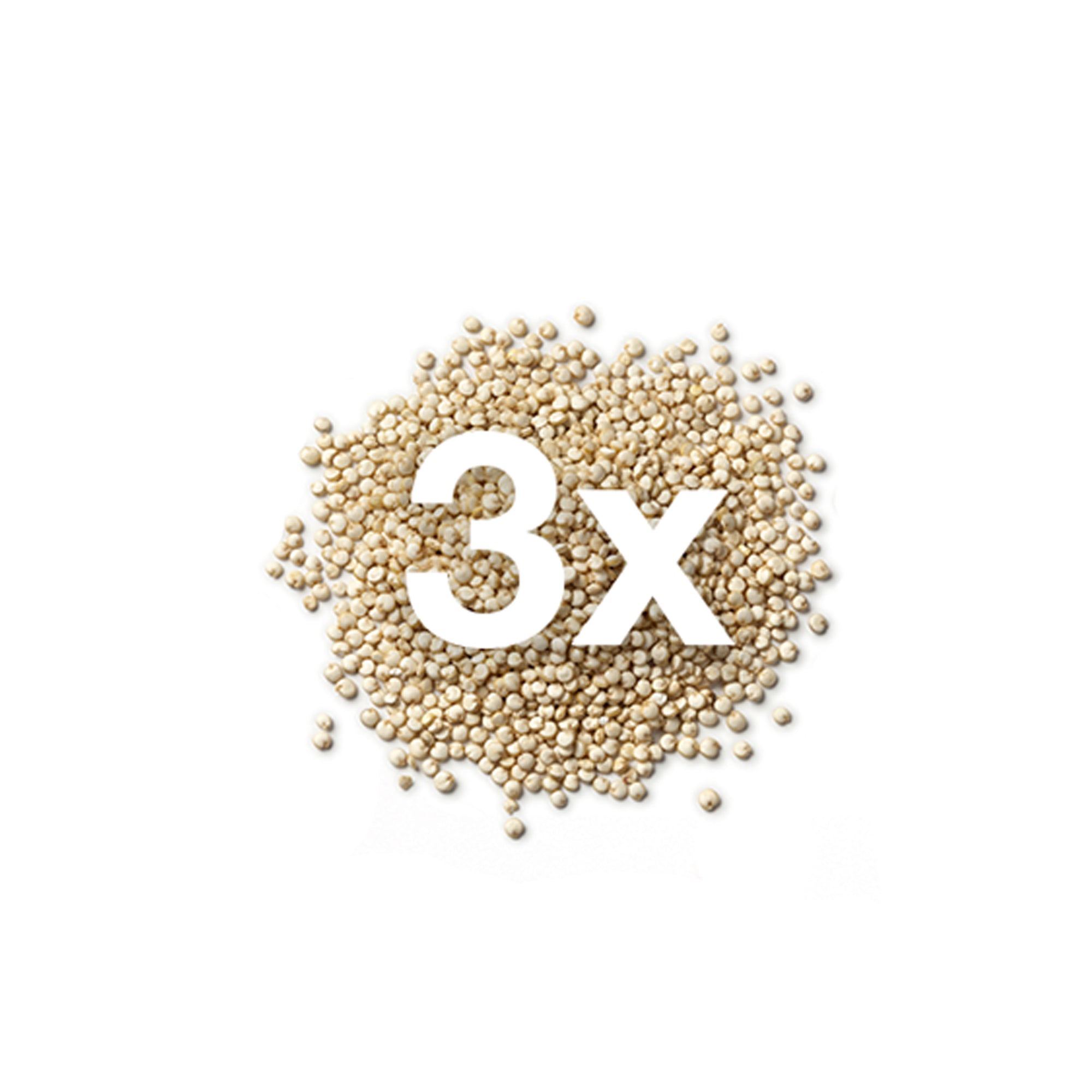 quinoa with "3x" written in bold