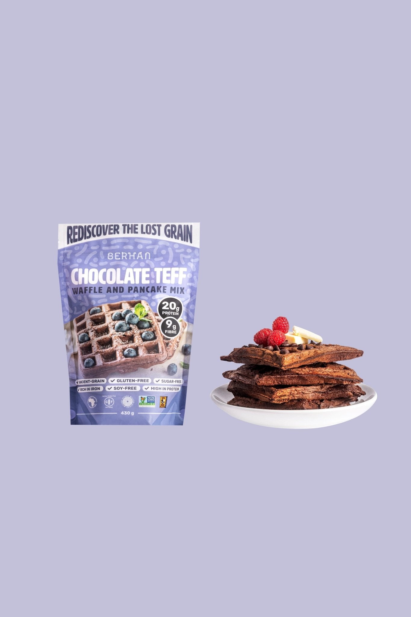 High Protein Chocolate Teff Waffle and Pancake Mix | Naturally Gluten-Free | Iron Rich | Fiber Rich - Berhan Teff