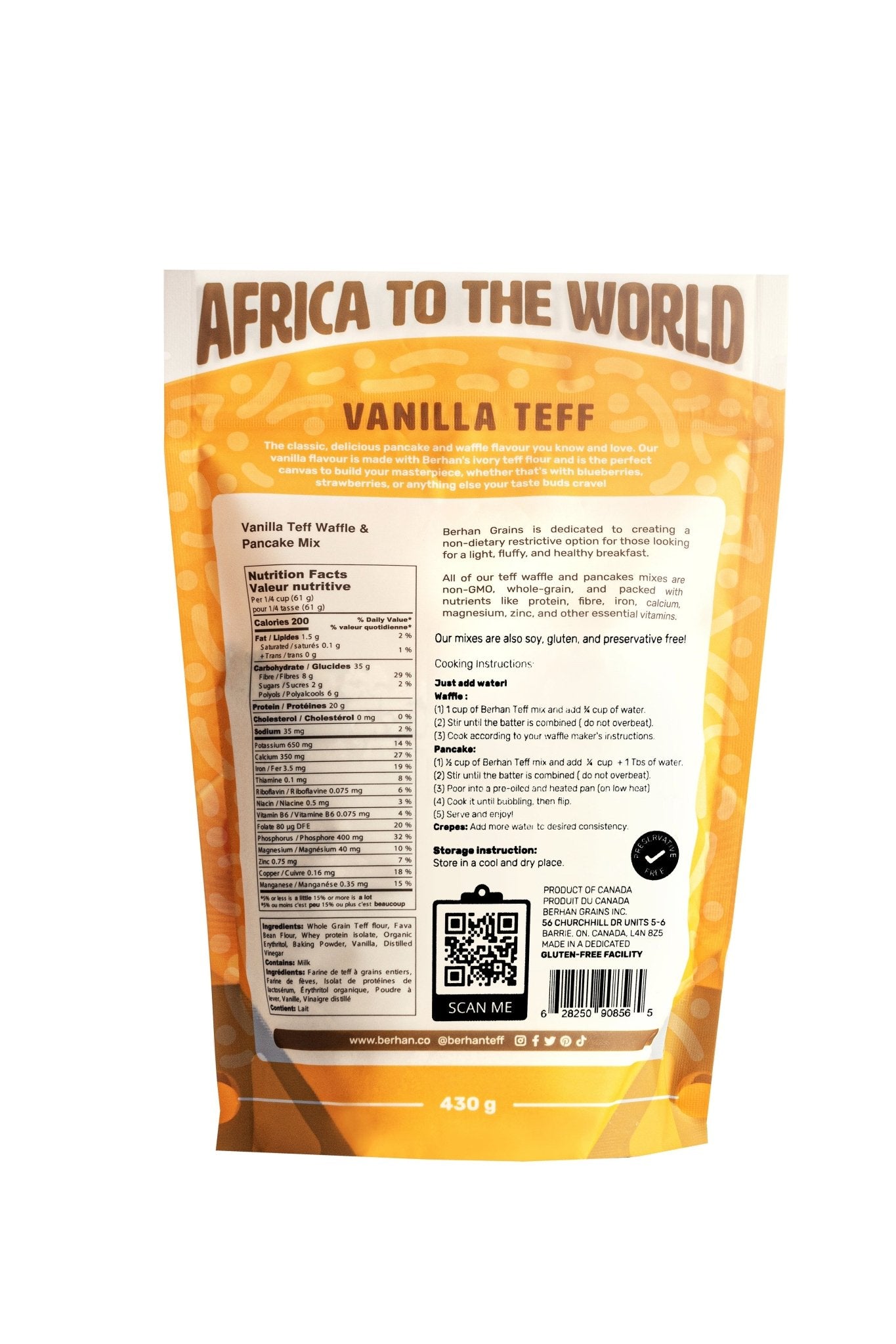 High Protein Vanilla Teff Waffle and Pancake Mix | Naturally Gluten-Free | Iron Rich | Fiber Rich - Berhan Teff